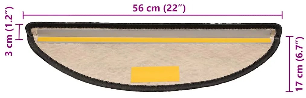 15 db szizál hatású antracitszürke lépcsőszőnyeg 56x17x3 cm
