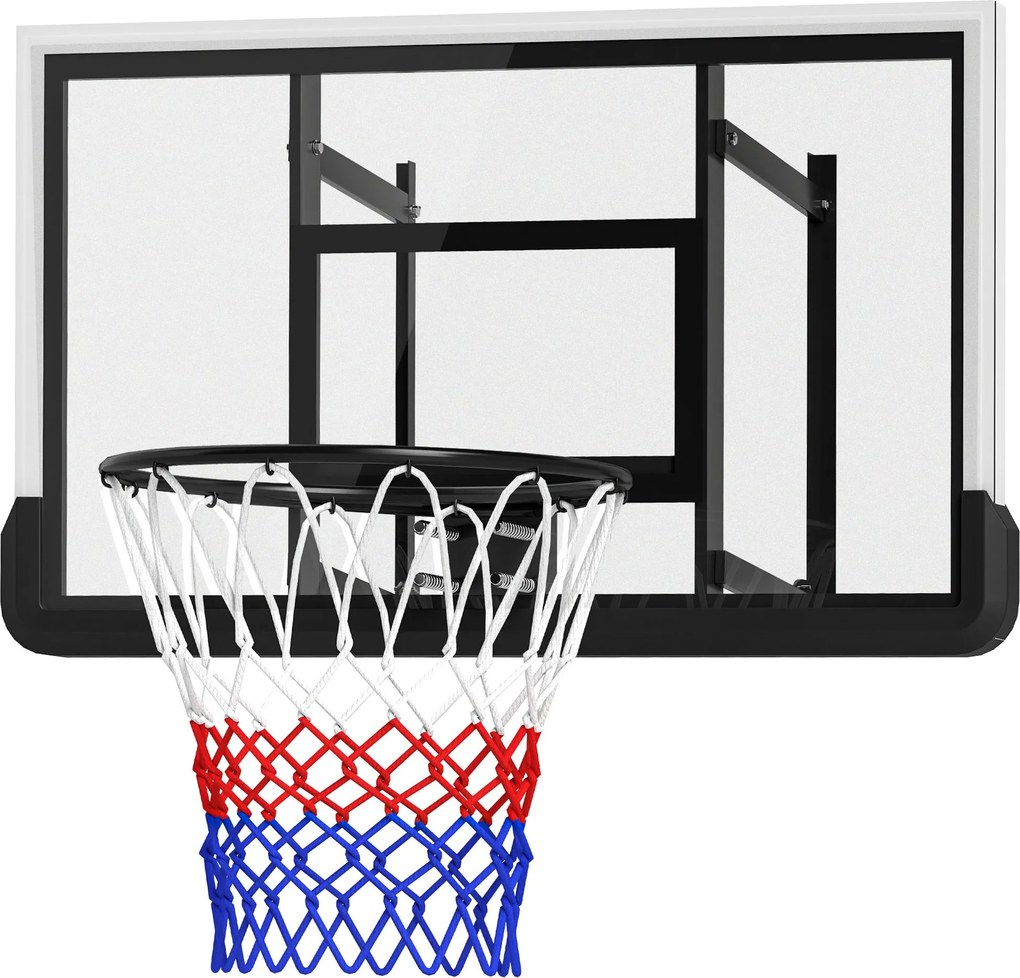 SPORTNOW Kosárlabda Gyűrű Hátfallal, Beltéri és Kültéri, Ø45 cm Acél Gyűrű és Háló, Fali Rögzítés, Kosárlabda Tábla Gyerekeknek, Tinédzsereknek és Fel