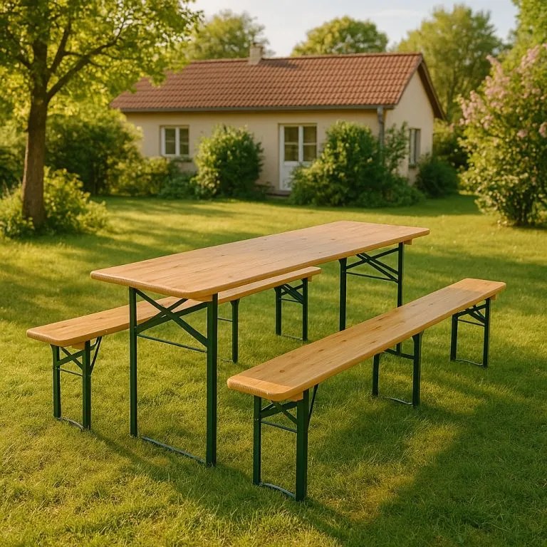 Kerti bútor szett 220 cm fenyőfa összecsukható 250 kg