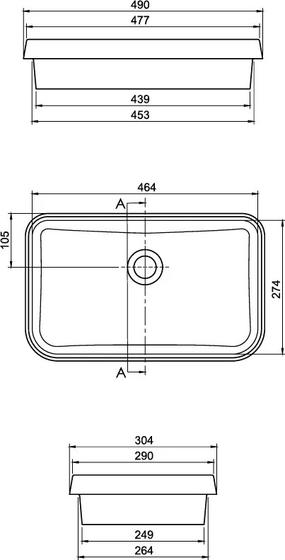 CeraStyle GRAND - PULTBA félig beültethető - Top Counter - porcelán mosdó - 49 x 30 cm