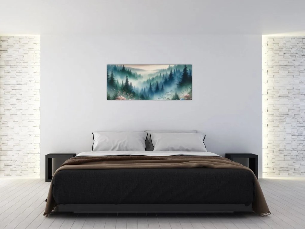 Kép - Erdős táj köddel (120x50 cm)