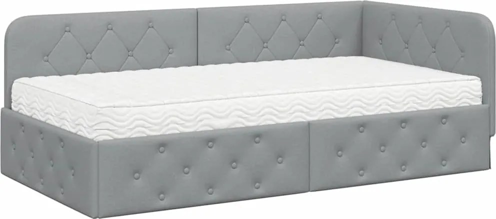 vidaXL Sarokágy keret matracmal Világosszürke 90 x 190 cm szövet