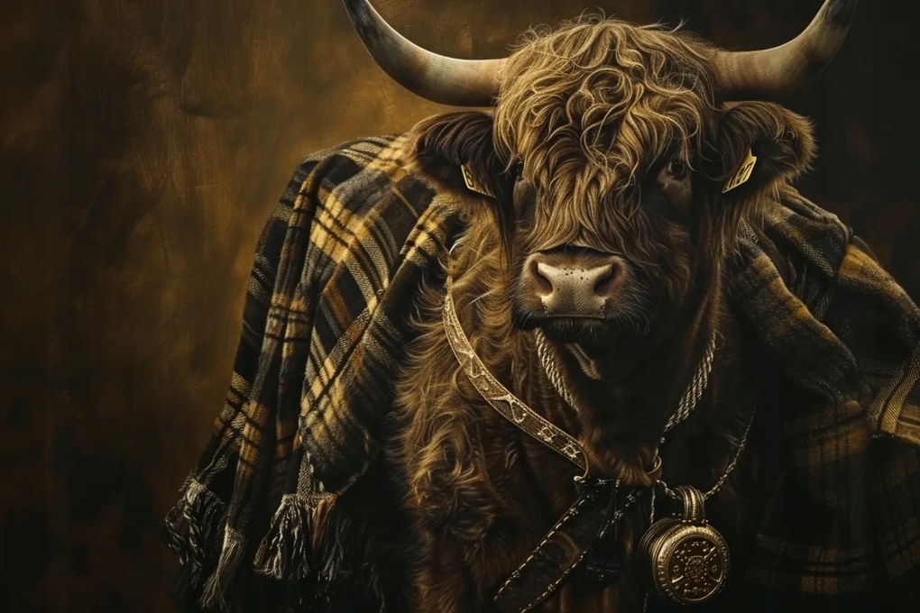 Canvas Vászonkép Skót Tehén Highland Skócia Takaró Kockás 60x40