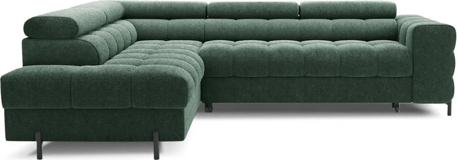 Zöld buklé kinyitható-tárolóhelyes sarokkanapé (bal oldali-L alakú) Ferucce – ELTAP