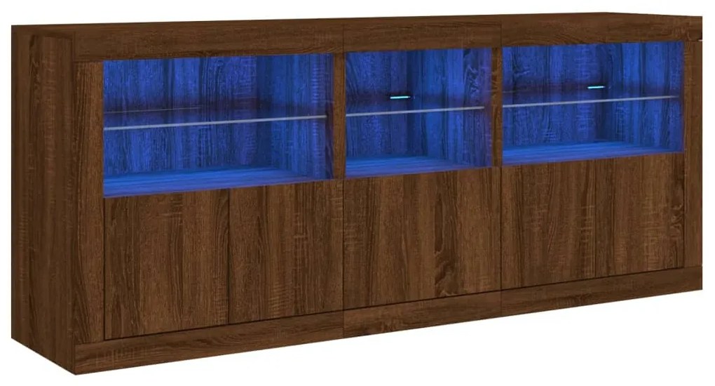barna tölgy színű tálalószekrény LED-ekkel 162 x 37 x 67 cm
