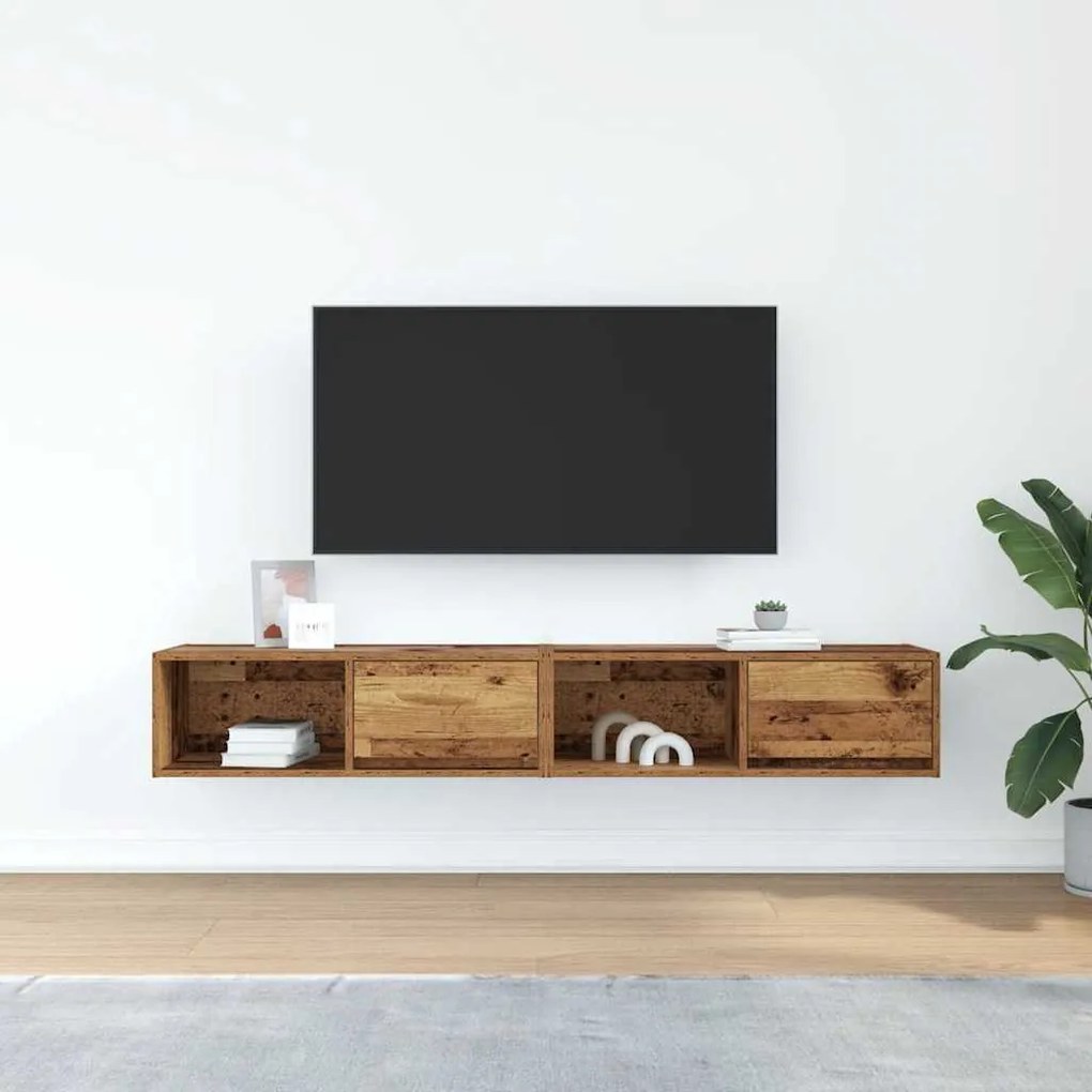 2 db antik fa szerelt fa fali TV-szekrény 80x31x25,5 cm