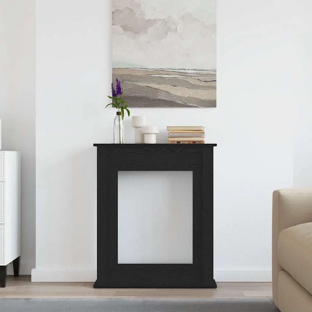 fekete tölgy színű szerelt fa kandallóburkolat 75x20x87,5 cm
