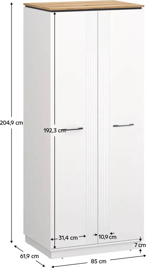 Szekrény, fehér/evoke tölgy, VELIS 2D