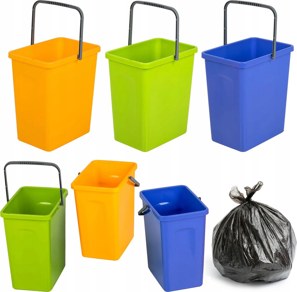 3X Műanyag Tartály 10 L Szelektív Hulladékgyűjtő Szett