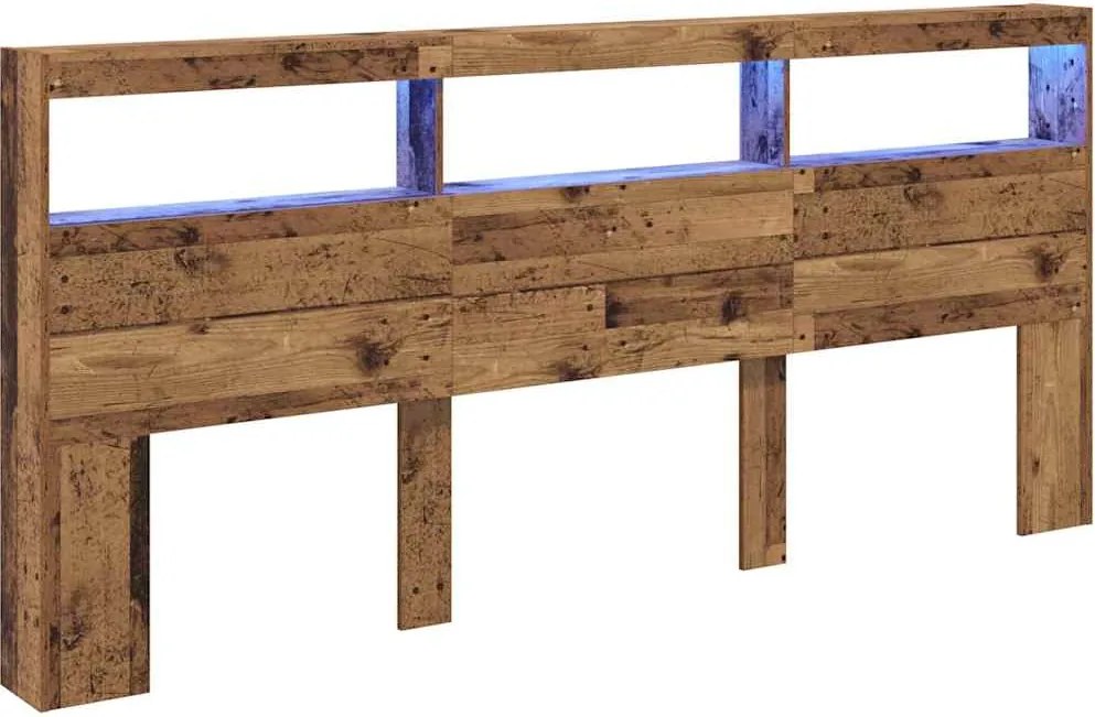 vidaXL Fejtámla LED -es lámpákkal Öreg fa 220 x 17 x 102 cm Faanyag