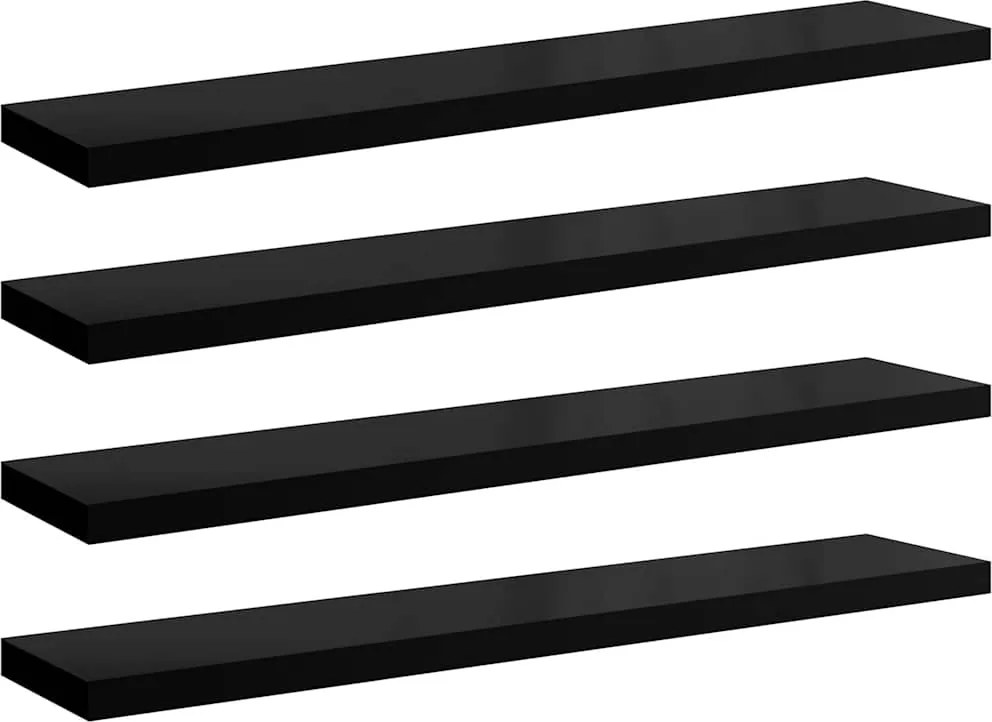 vidaXL 4 db magasfényű fekete MDF lebegő fali polc 120 x 23,5 x 3,8 cm