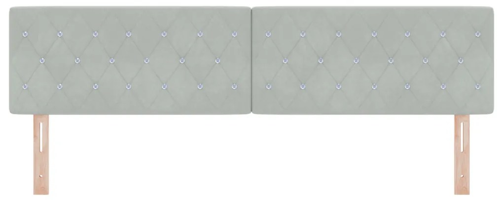 LED fejtámla kristálygombos kárpitozással világosszürke 90 cm bársonyos