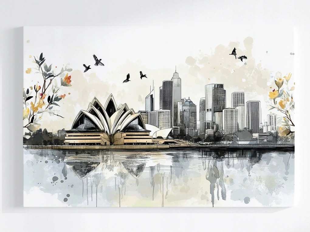 Poszter Város Panoráma Sydney Opera House Vázlat 60x40