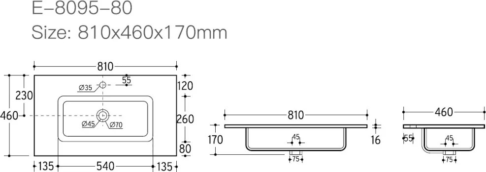Eros GO 1 - beépíthető mosdó - 81 x 46 cm