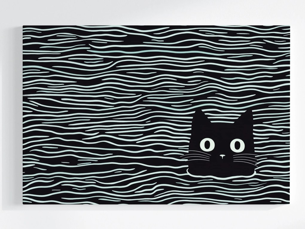 Vászonkép Canvas Grafika Minimalizmus Hullámok Fekete Fehér B&amp;w Macska 120x80