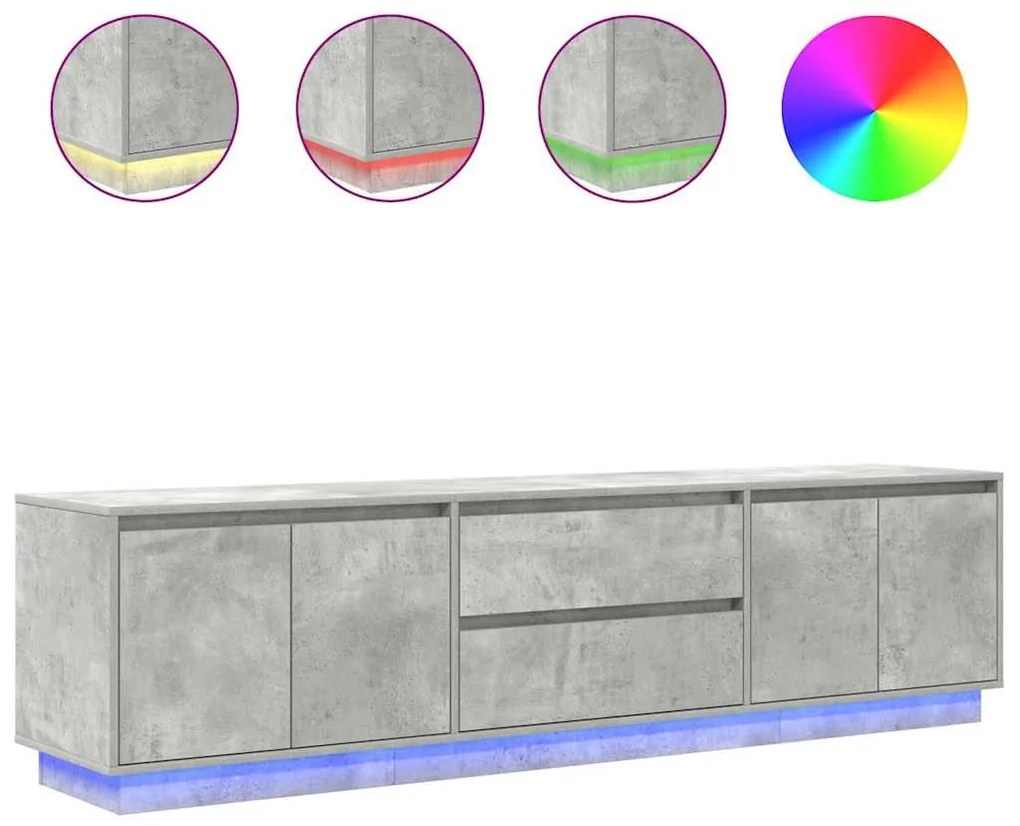 betonszürke TV-szekrény LED lámpákkal 193,5x41x50 cm