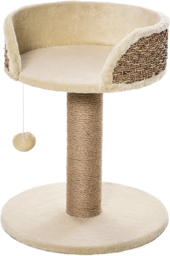PawHut 49 cm Kismacska Kaparóoszlop Játék Gömbbel, Zsineges Oszloppal, Platfommal, Kismacska Kaparófával, Mászó Fával, Kismacskák Számára, Kávé | Aoso