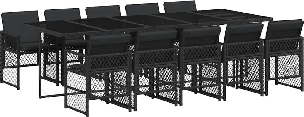 vidaXL 11 részes fekete polyrattan kerti étkezőgarnitúra párnákkal