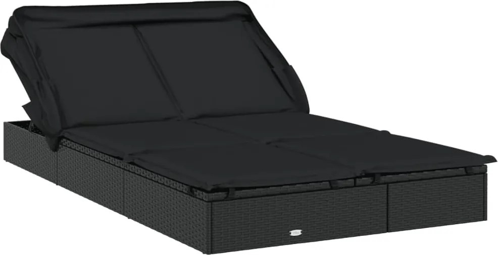 vidaXL 2 személyes fekete polyrattan napágy tetővel 213 x 118 x 97 cm