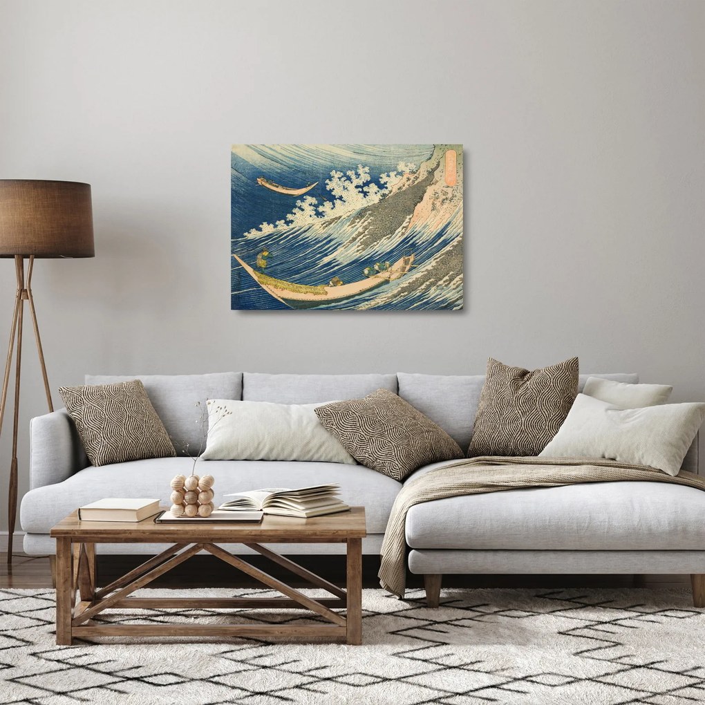 Üveg kép - Katsushika Hokusai, Fishing Boats at Choshi in Shimosa (Soshu Choshi) , reprodukciók (70x50 cm)