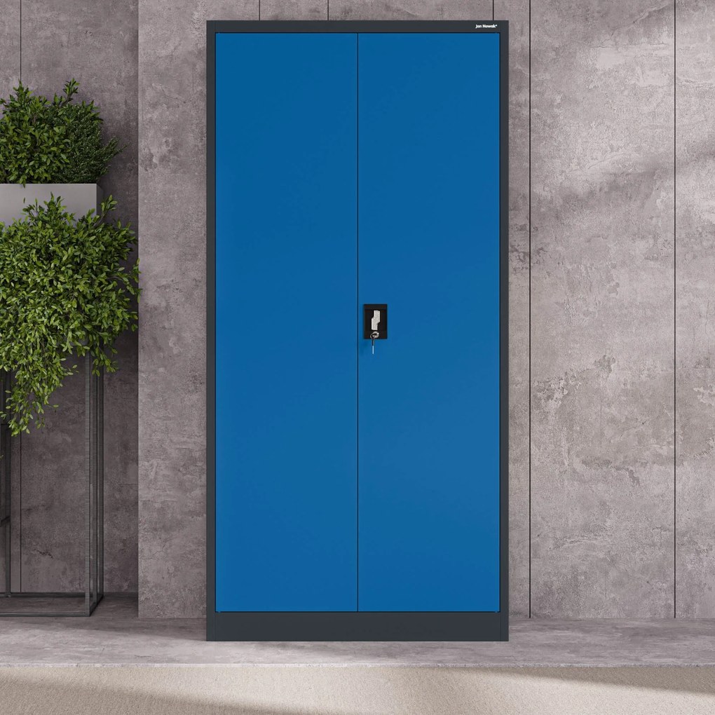 Fém iratszekrény JAN, 900 x 1850 x 400 mm, antracit-kék