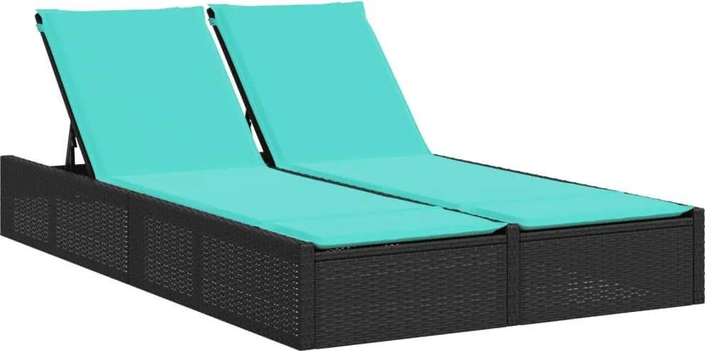 vidaXL fekete polyrattan kétszemélyes napozóágy párnákkal