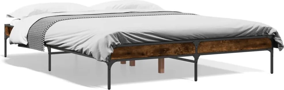 vidaXL füstös tölgyszínű szerelt fa és fém ágykeret 140 x 200 cm