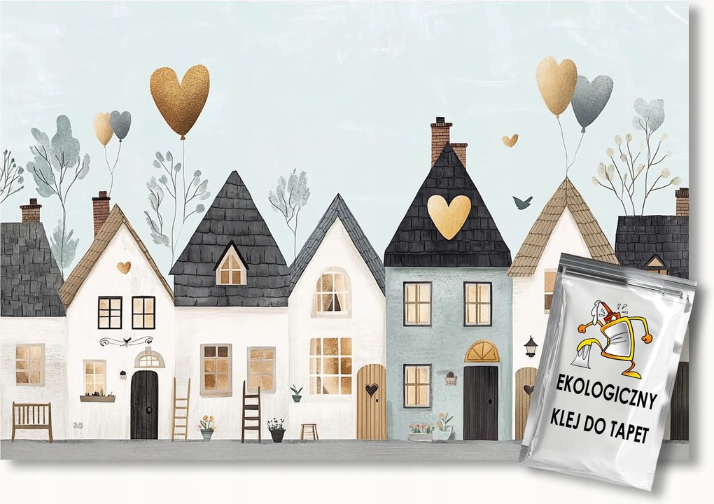 Fotótapéta Flizelina Gyerekek Város Házak Utca Szívecskék 150x105 ragasztó