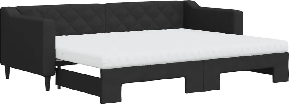 vidaXL fekete kihúzható szövet heverő matracokkal 80 x 200 cm