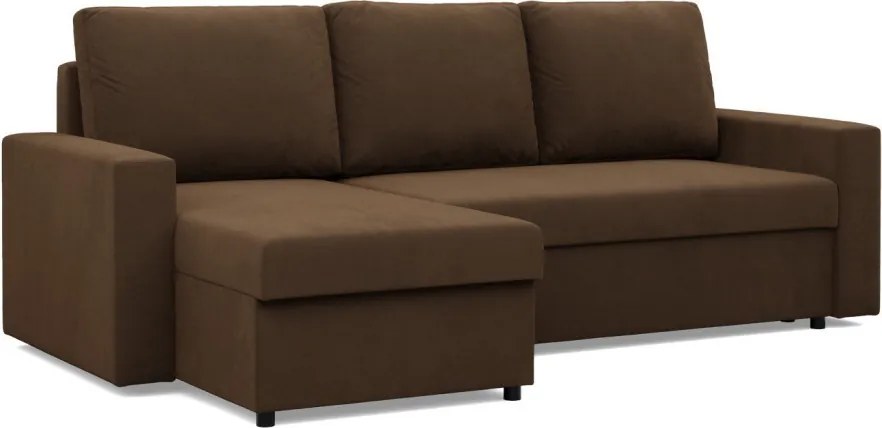 Zeus sarokkanapé, 2 ágyneműtartóval, egyenes kartámasz, szövet anyag, univerzális oldal, bonell töltet, barna