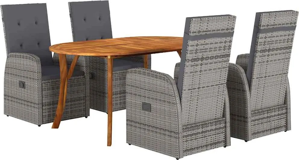 vidaXL Kert étkező szett párnával 5 pcs Szürke polirattan