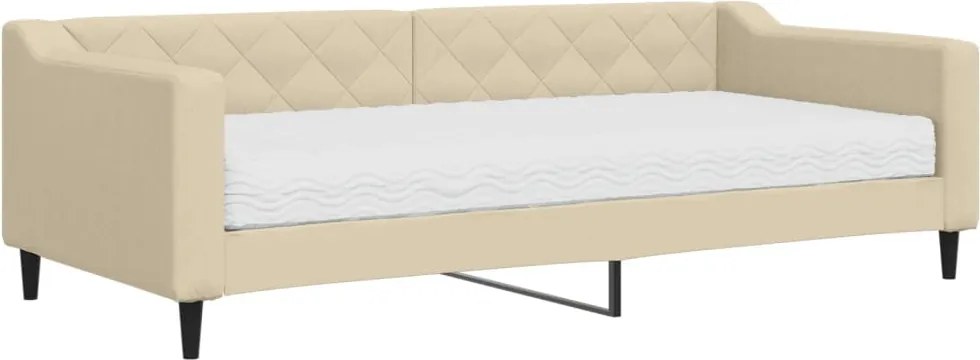 vidaXL krémszínű szövet kanapéágy matraccal 90 x 200 cm