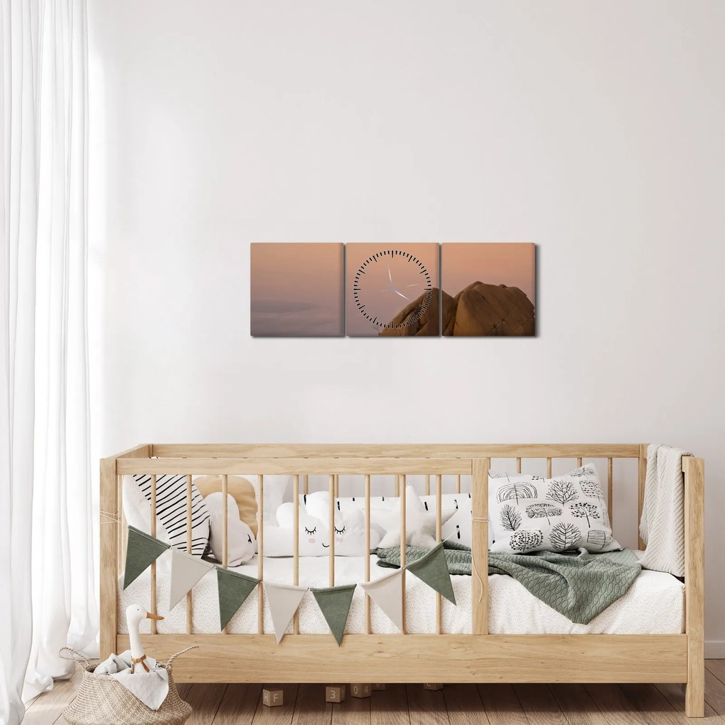 Vászonkép - Naplemente a sziklákban (órával) (90x30 cm)