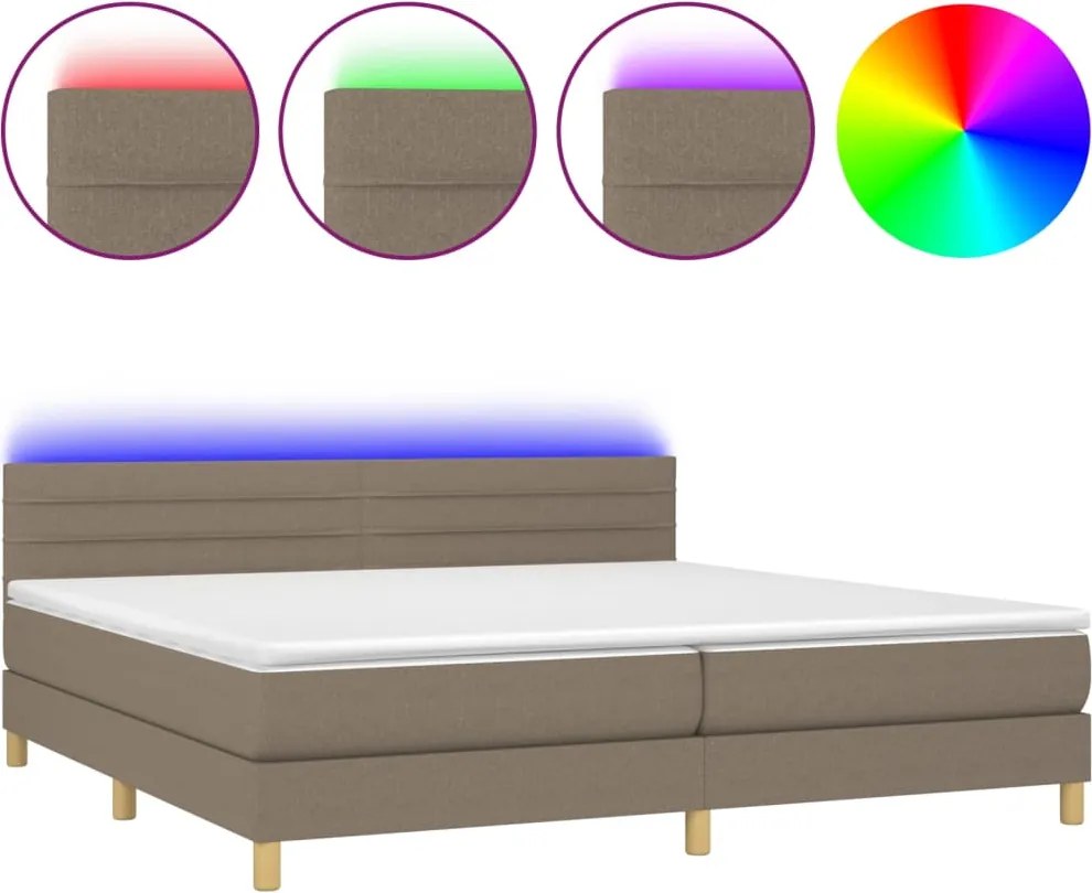 vidaXL tópszínű szövet rugós és LED-es ágy matraccal 200 x 200 cm
