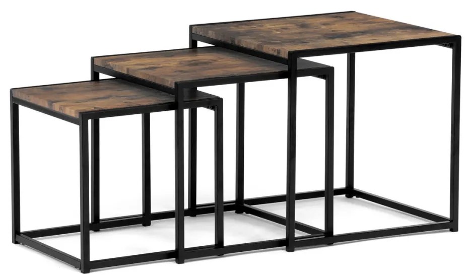 Set 3 măsuțe, MDF, decor lemn vechi, metal, lac negru