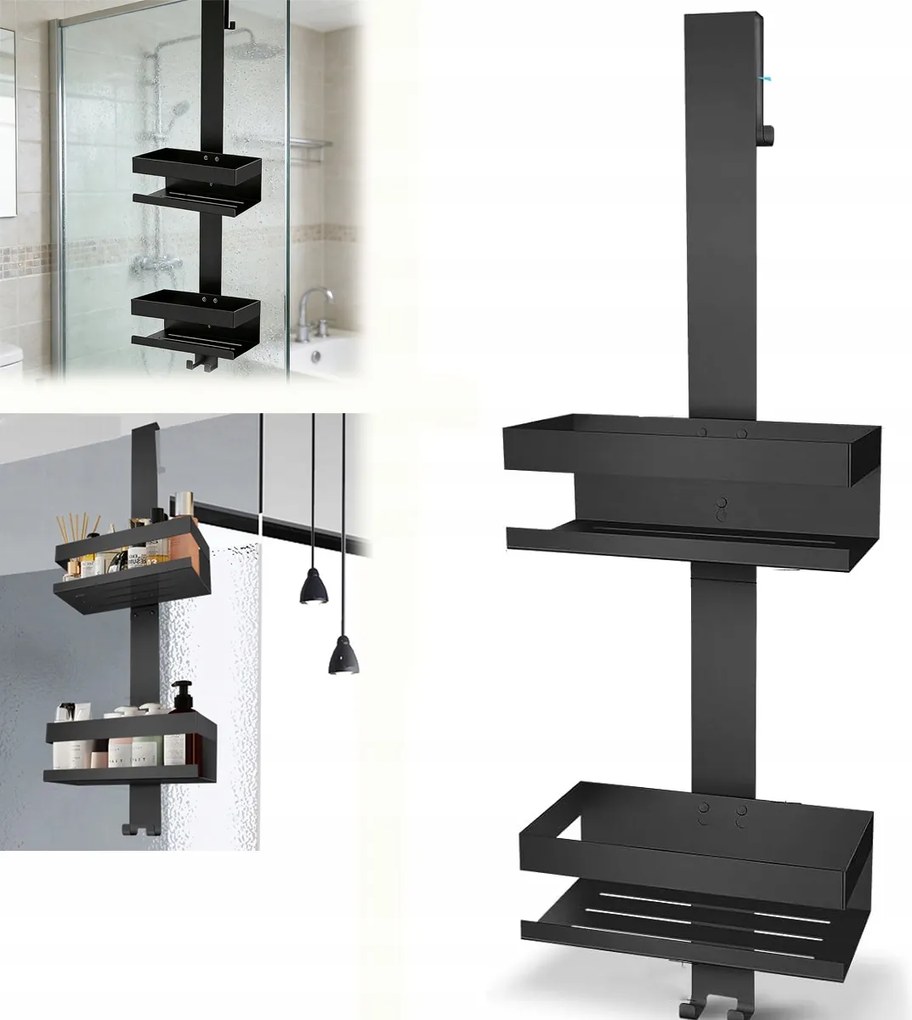 2db Fürdőszobai Zuhany Polc Akasztó Acél Akasztó Kosár Új