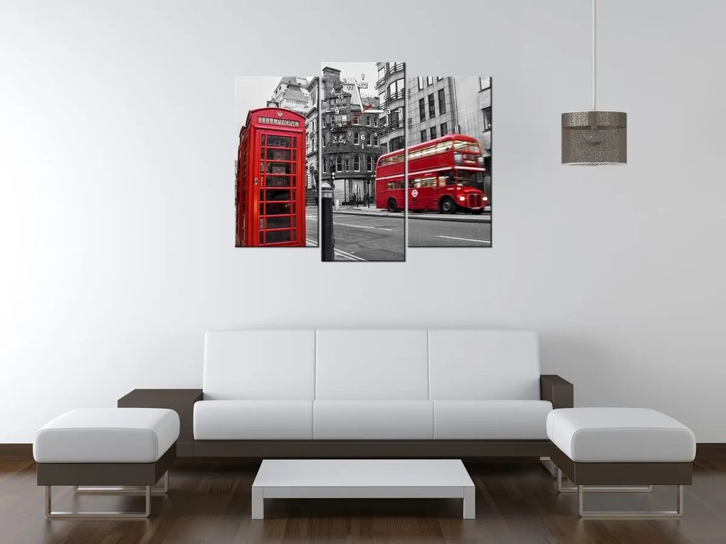 Gario Órás falikép Telefonfülke Londonban UK - 3 részes Méret: 80 x 40 cm