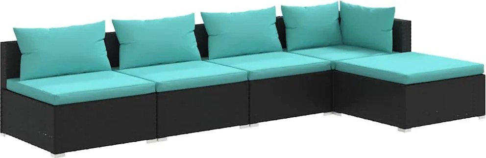 5 részes fekete polyrattan kerti ülőgarnitúra párnákkal