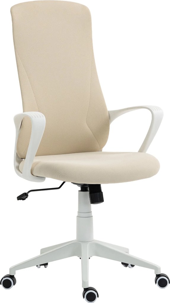 Vinsetto forgószék – állítható magasság, dönthető funkció, párnázott magas háttámla és fix karfák, bézs (62 × 56 × 110–119,5 cm) | Aosom