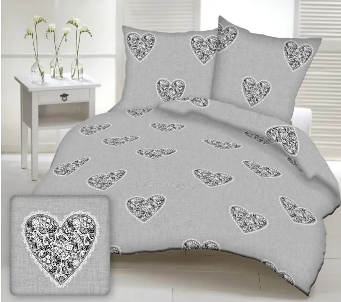 Pamut lepedők Love fekete TiaHome - 1x Párna 90x70cm, 1x Paplan 140x200cm