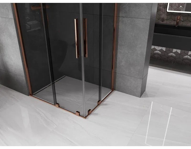 Mexen Velar Duo, zuhanykabin tolóajtóval 90 x 80 cm, 8mm szürke üveg, rózsaszín arany, 871-090-080-42-60