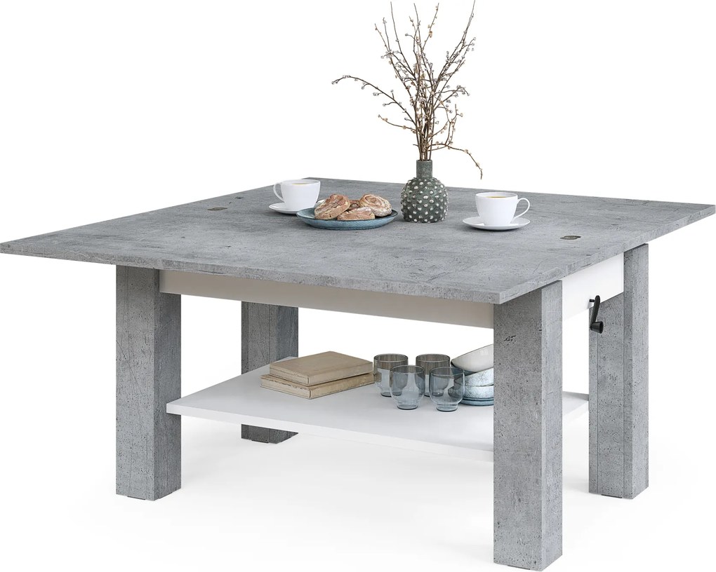 Mazzoni BRAWO Millenium Beton/Fehér - NYITHATÓ/MAGASÍTHATÓ DOHÁNYZÓASZTAL POLCCAL ÉTKEZŐASZTALKÉNT IS HASZNÁLHATÓ