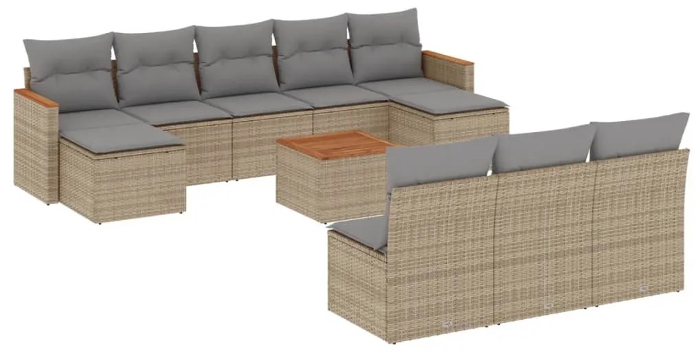 11 részes bézs polyrattan kerti ülőgarnitúra párnákkal