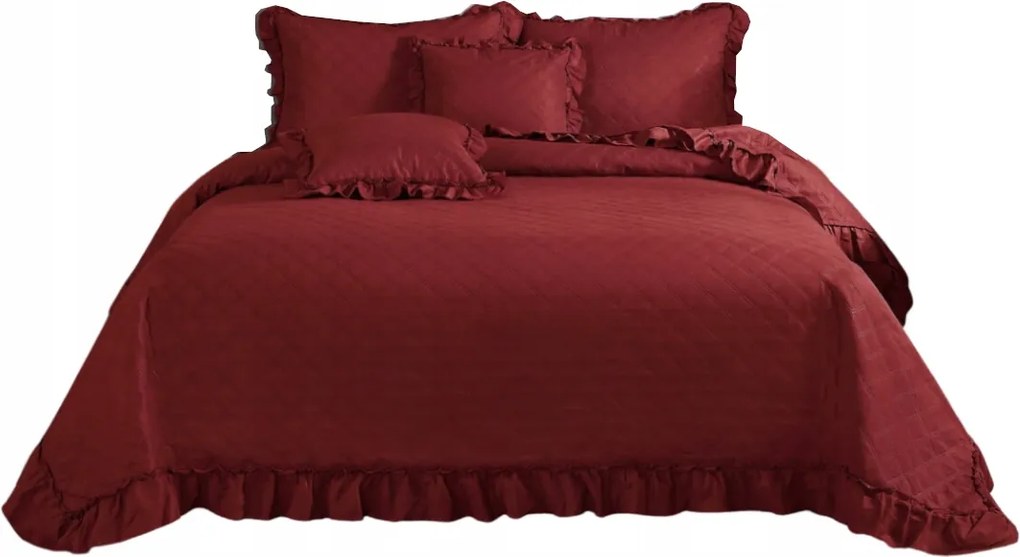 Dekoratív ágytakaró Ruffy 160x220 steppelt, fodros, bordó
