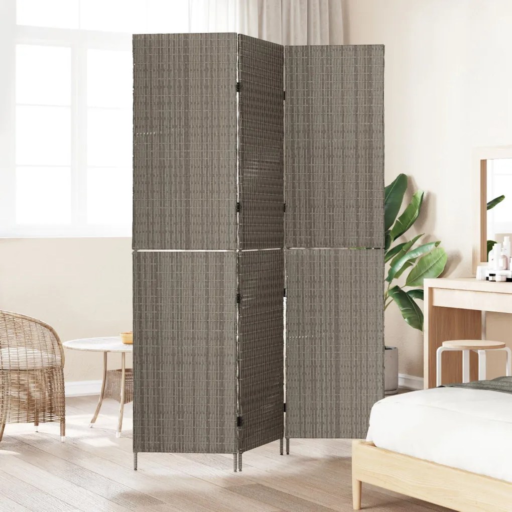 Szobaelválasztó 3 paneles Összecsukható Szürke 147x180 cm Poly Rattan