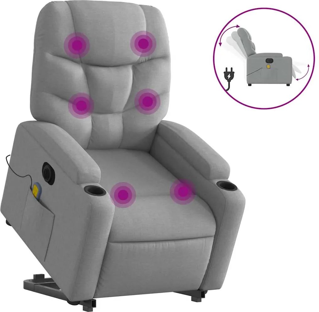 vidaXL világosszürke szövet dönthető elektromos álló masszázsfotel