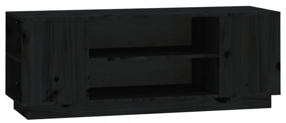 fekete tömör fenyőfa TV-szekrény 110x35x40,5 cm