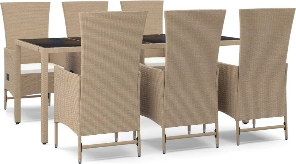 vidaXL 7 részes bézs polyrattan kerti étkezőgarnitúra párnákkal