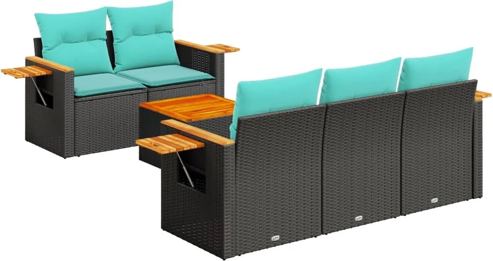 vidaXL 6 részes fekete polyrattan kerti ülőgarnitúra párnával