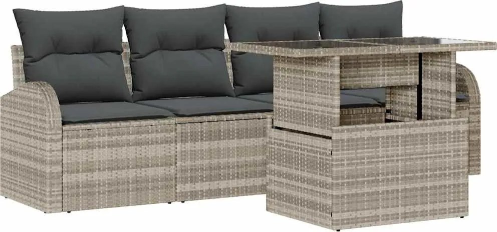 vidaXL Kerti Kanapé Szett párnával 5 pcs Világosszürke Poly Rattan